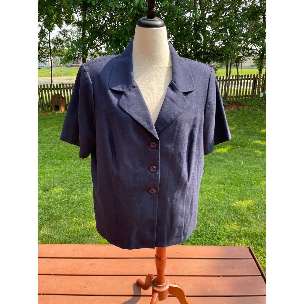 Fashion Bug Plus Size 18/20W Navy Short Sleeve Button-Front Blazer Jacket Polyes